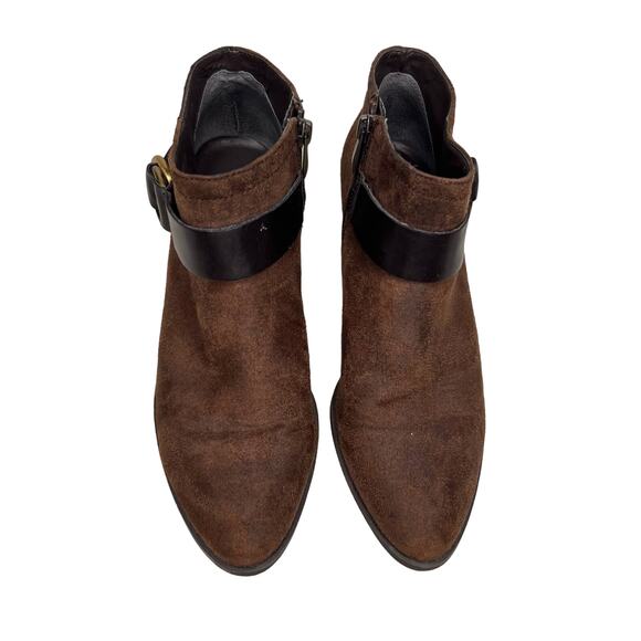 Franco Sarto Brown Faux Leather Ankle Boot Side Zip Stack Heel Bootie Size 7.5 - Picture 3 of 10